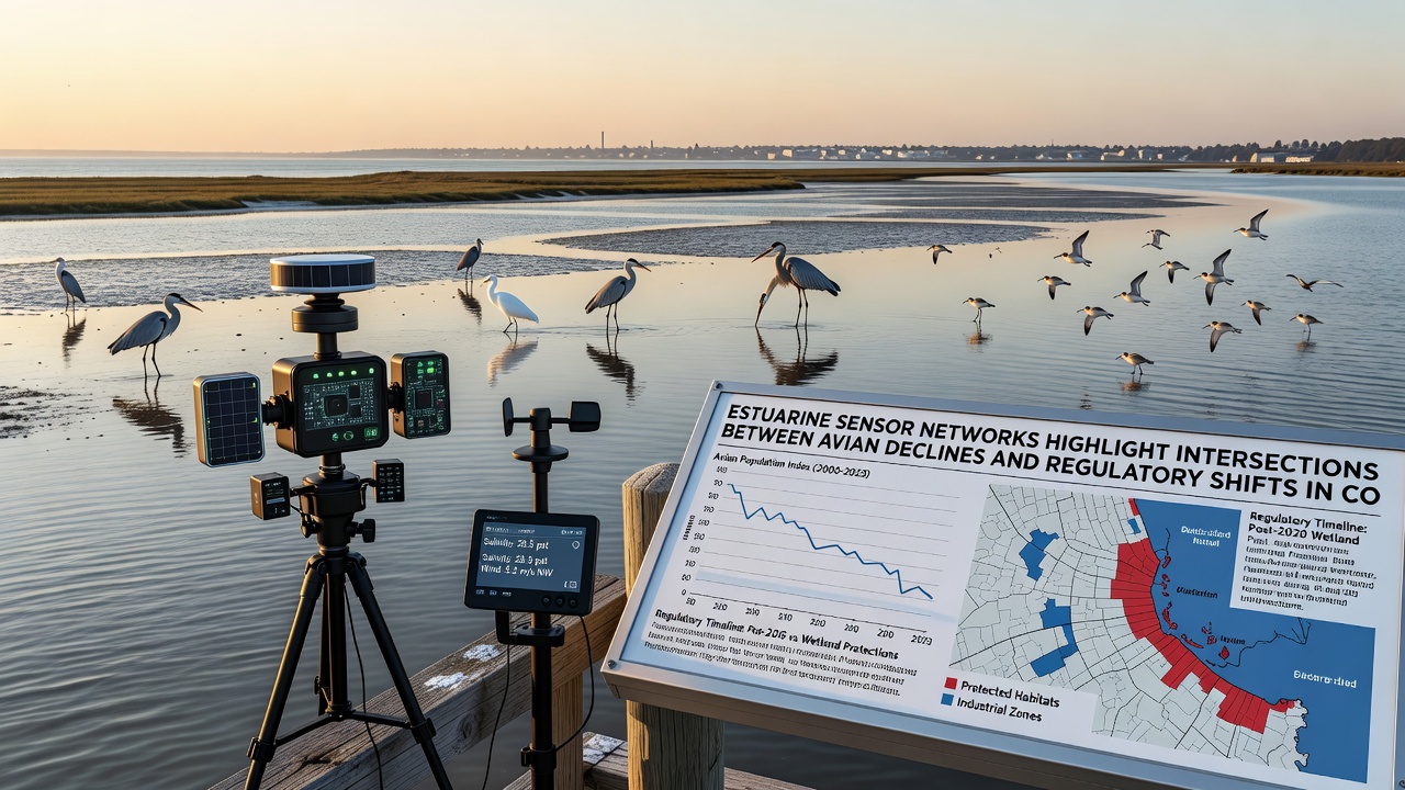Technician reviewing real-time estuarine sensor outputs on a portable device beside a monitoring station